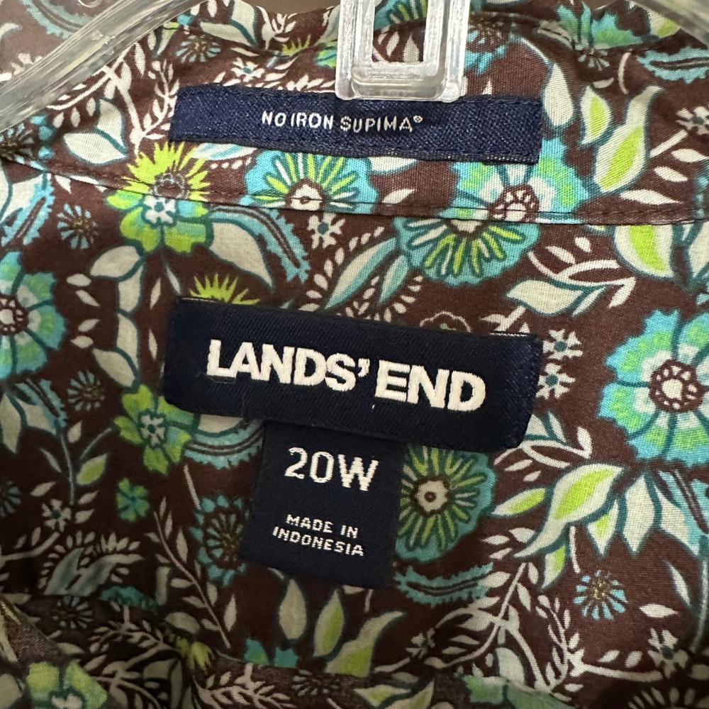 Lands End Womens 20W No Iron Supima Floral Print Button Down Shirt Brown Green - Picture 5 of 6